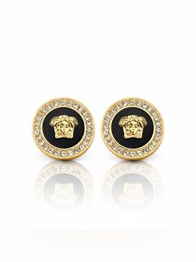 Gold Medusa Round Crystal Stud Earrings